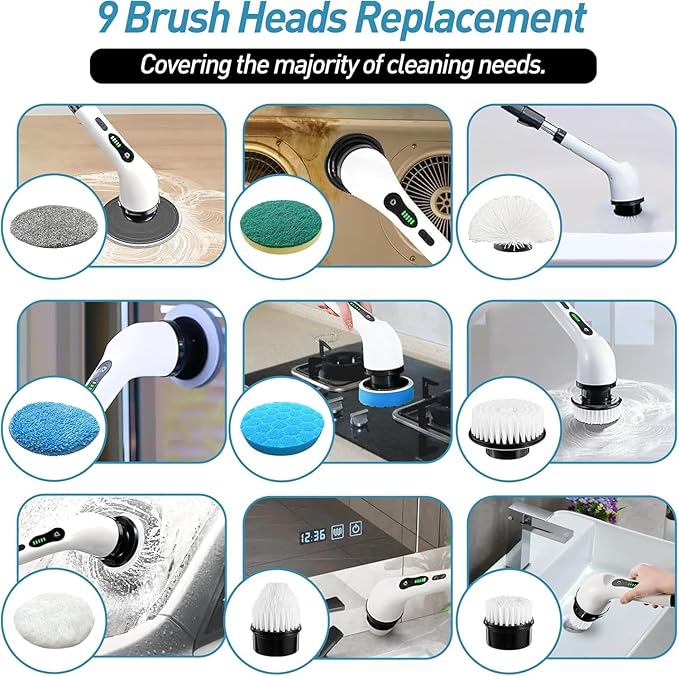 9 in 1 Cordless Electric Spin Scrubber